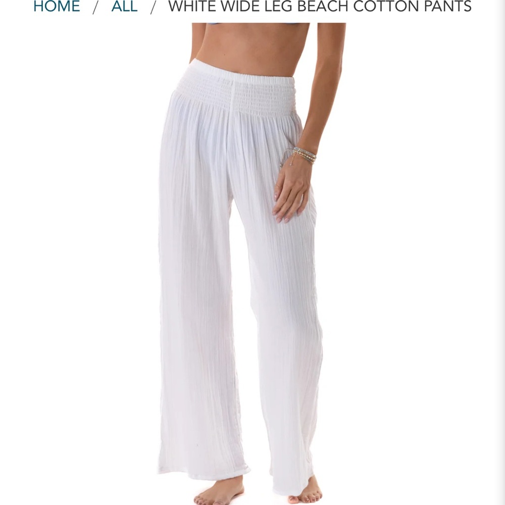 White Wide Leg Beach Cotton Pants